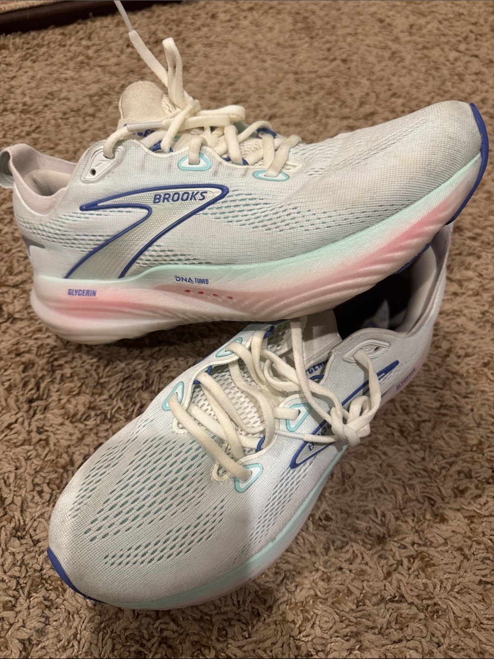 Brooks Women's Glycerin Running Shoes — White with Blue, Pink, and Mint Accents